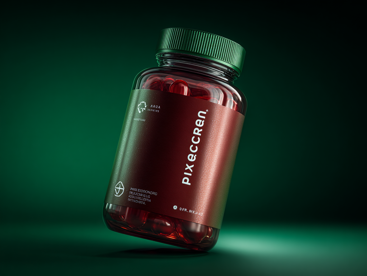 Pixeccren természetes tisztító kapszulák csomagolásban semleges háttéren, zöld és fehér színekkel